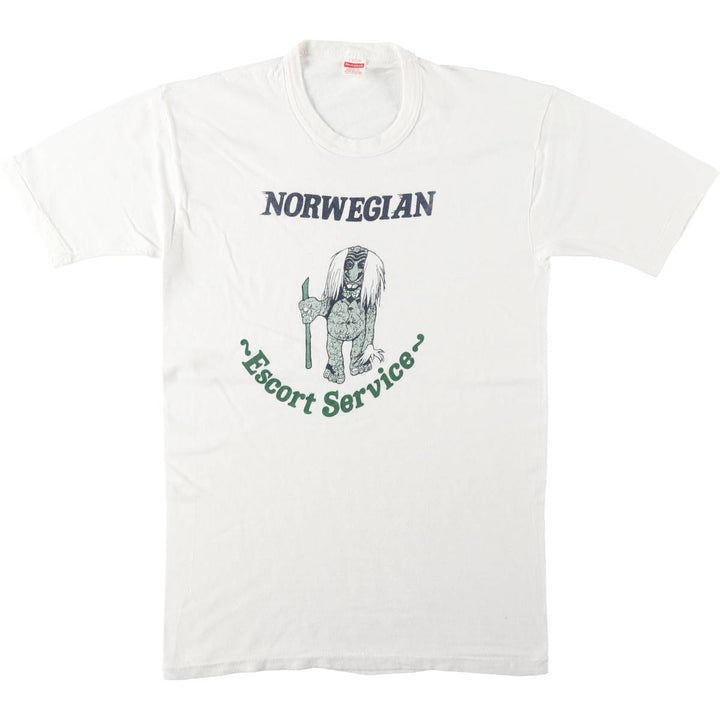 70s-80'S Healthknit Printed T-Shirt, Made in USA, Men's Size L (Equivalent), Vintage cotton white type Vintage Second Hand