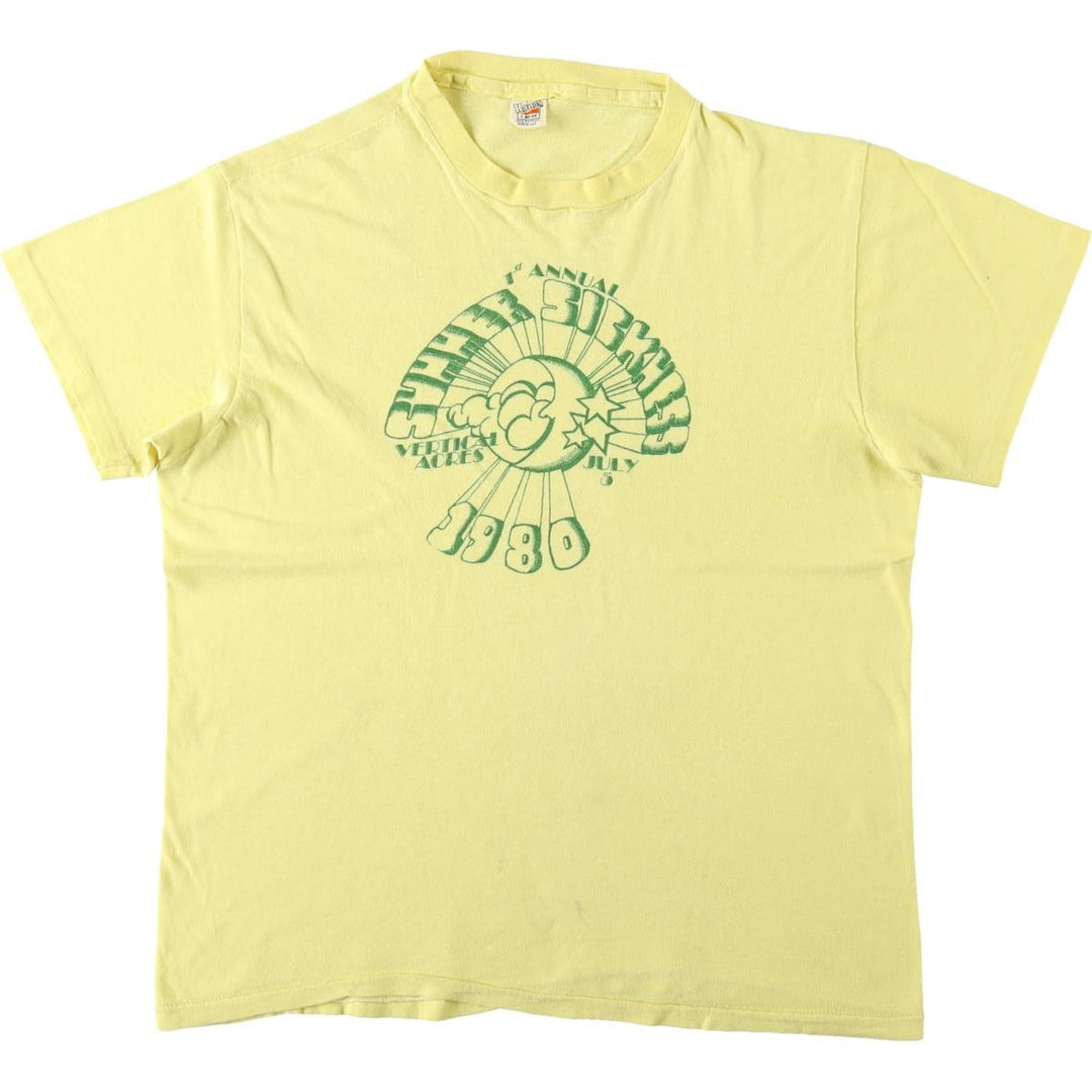 80'S Hanes Triangle Tag Printed T-Shirt, Made in USA, Men's Size L (Equivalent), Vintage cotton yellow type Vintage Second Hand