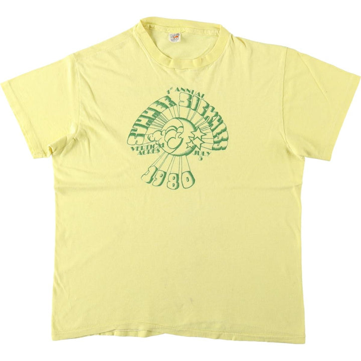80'S Hanes Triangle Tag Printed T-Shirt, Made in USA, Men's Size L (Equivalent), Vintage cotton yellow type Vintage Second Hand