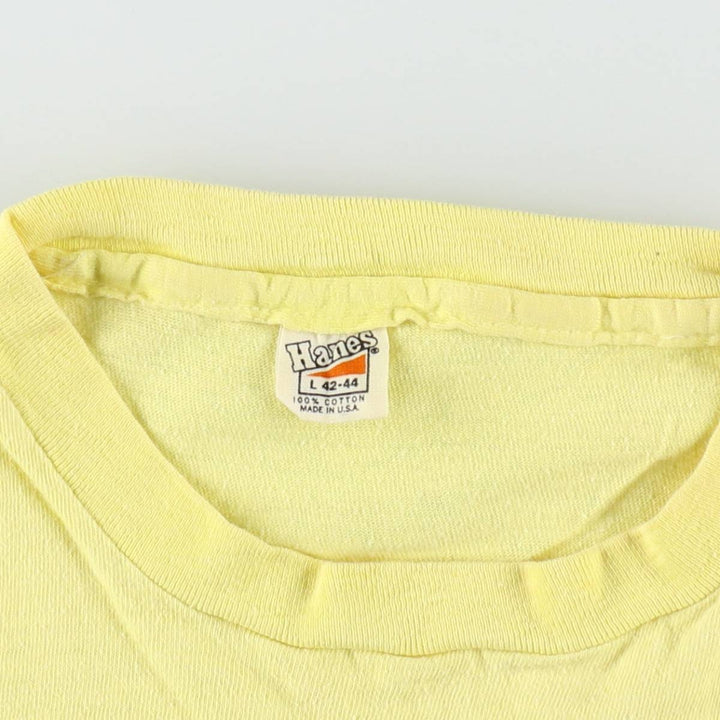 80'S Hanes Triangle Tag Printed T-Shirt, Made in USA, Men's Size L (Equivalent), Vintage cotton yellow type Vintage Second Hand