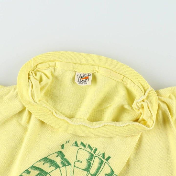 80'S Hanes Triangle Tag Printed T-Shirt, Made in USA, Men's Size L (Equivalent), Vintage cotton yellow type Vintage Second Hand