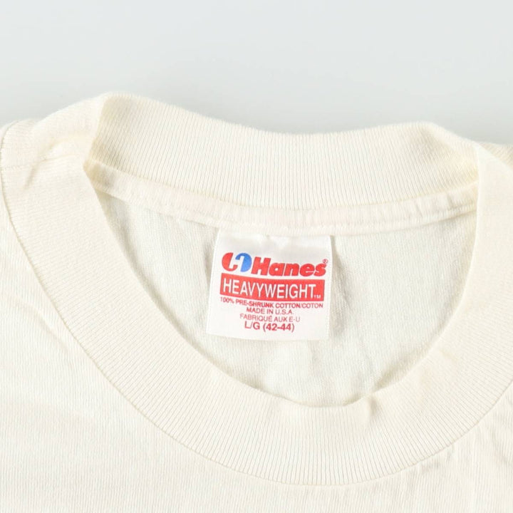 Vintage 90'S Hanes Heavyweight Printed T-shirt, Made in USA, Men's L size cotton ivory Vintage Second Hand