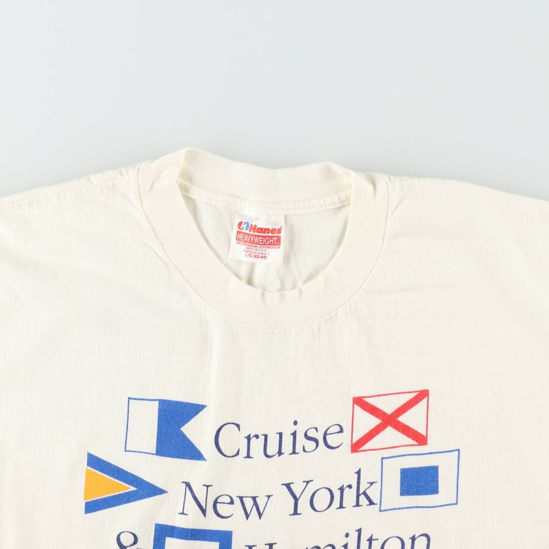 Vintage 90'S Hanes Heavyweight Printed T-shirt, Made in USA, Men's L size cotton ivory Vintage Second Hand