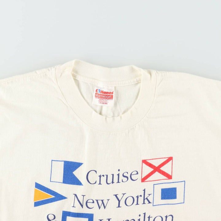 Vintage 90'S Hanes Heavyweight Printed T-shirt, Made in USA, Men's L size cotton ivory Vintage Second Hand