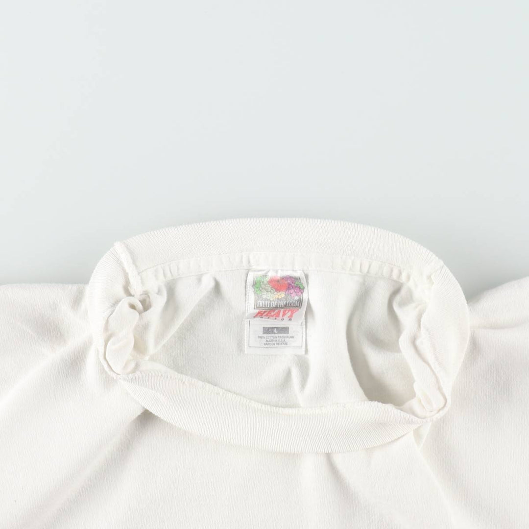 90'S Fruit of the Loom Heavy Cotton Advertising T-Shirt, Made in USA, Men's Size L (approx.), Vintage cotton white type Vintage Second Hand