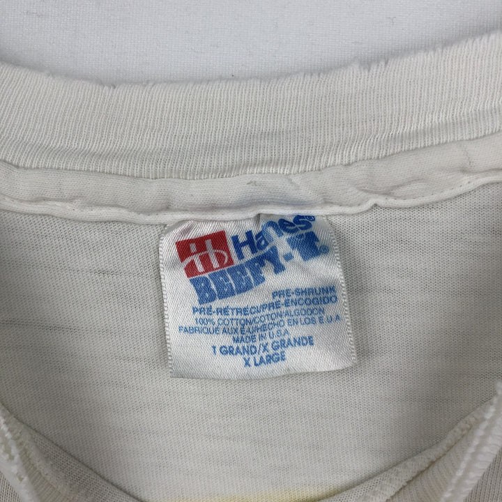 90'S Hanes BEEFY-T Printed T-shirt Made in USA Men's XL Vintage cotton white type Vintage Second Hand