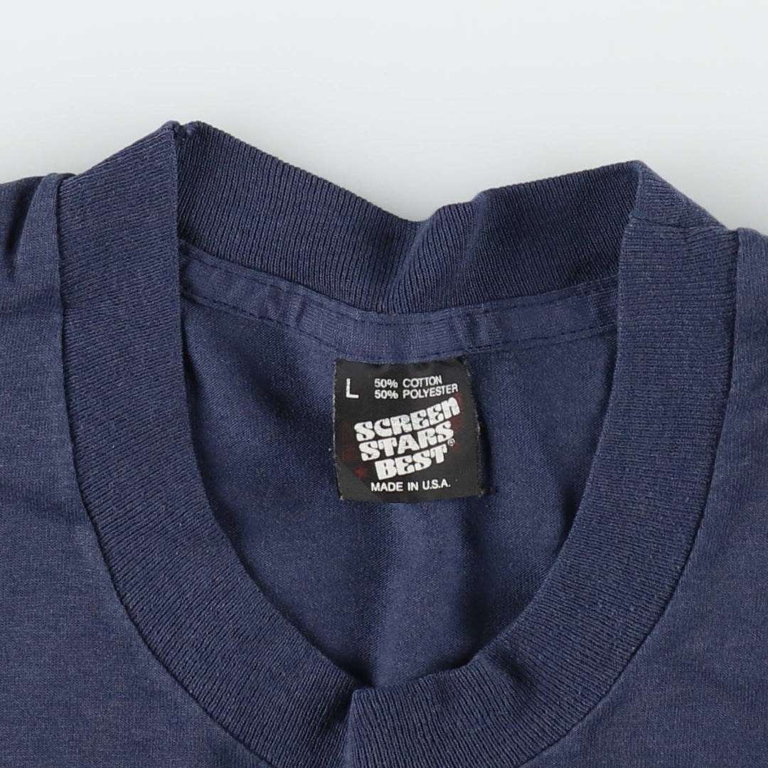 90'S Screen Stars Best Printed T-shirt Made in USA Men's L Vintage cotton navy blue type Vintage Second Hand