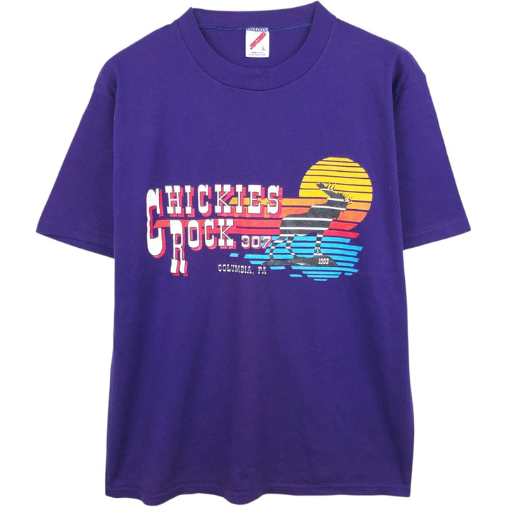 90'S Jerzees Printed T-shirt Made in USA Men's L Size Vintage cotton purple type Vintage Second Hand