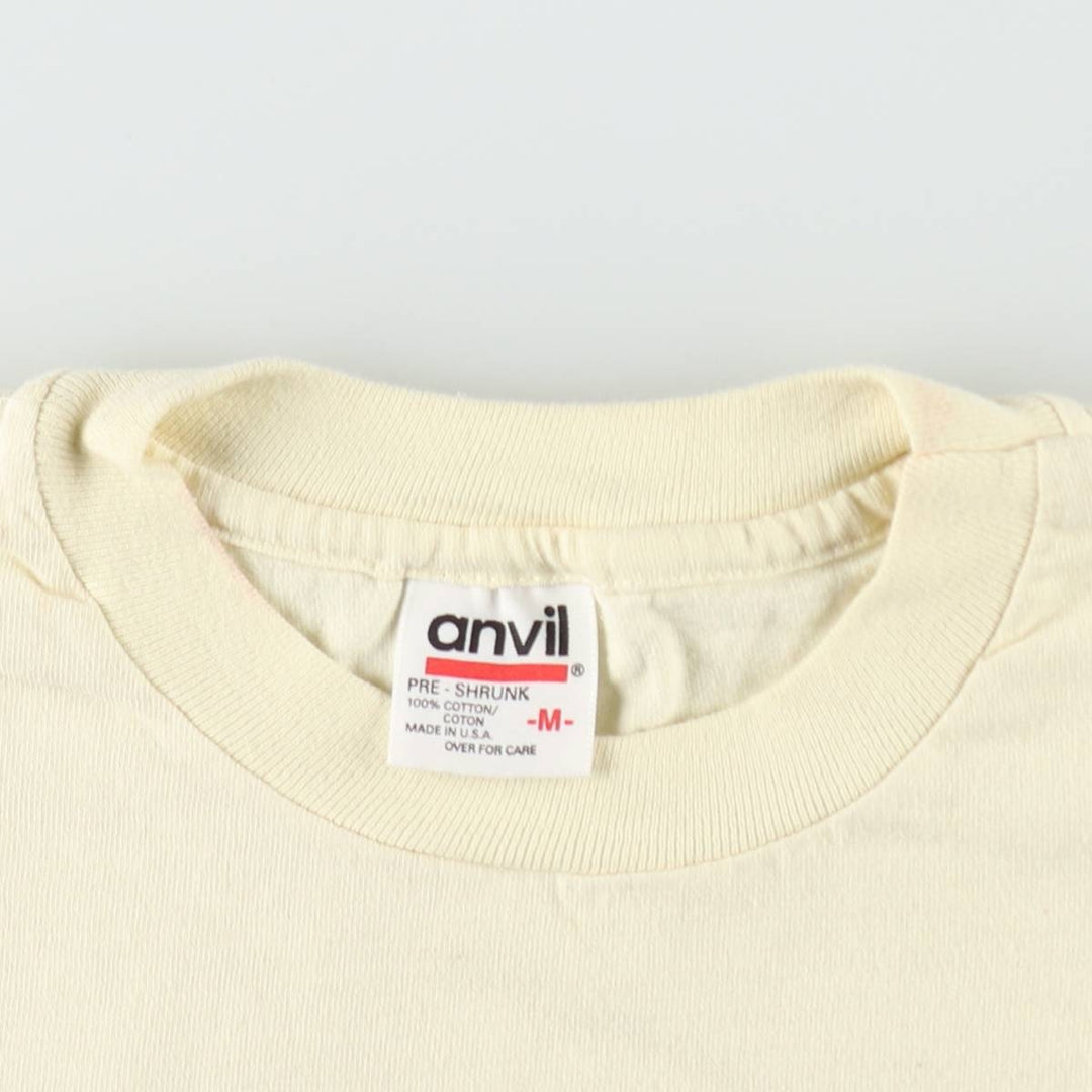 90'S Anvil Printed T-shirt, Made in USA, Men's M size, Vintage cotton lemon yellow Vintage Second Hand