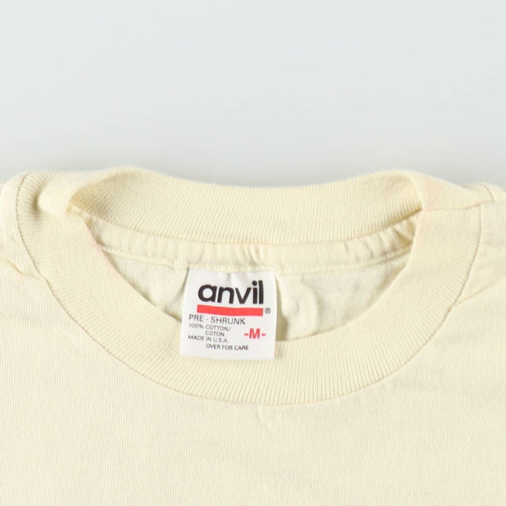 90'S Anvil Printed T-shirt, Made in USA, Men's M size, Vintage cotton lemon yellow Vintage Second Hand