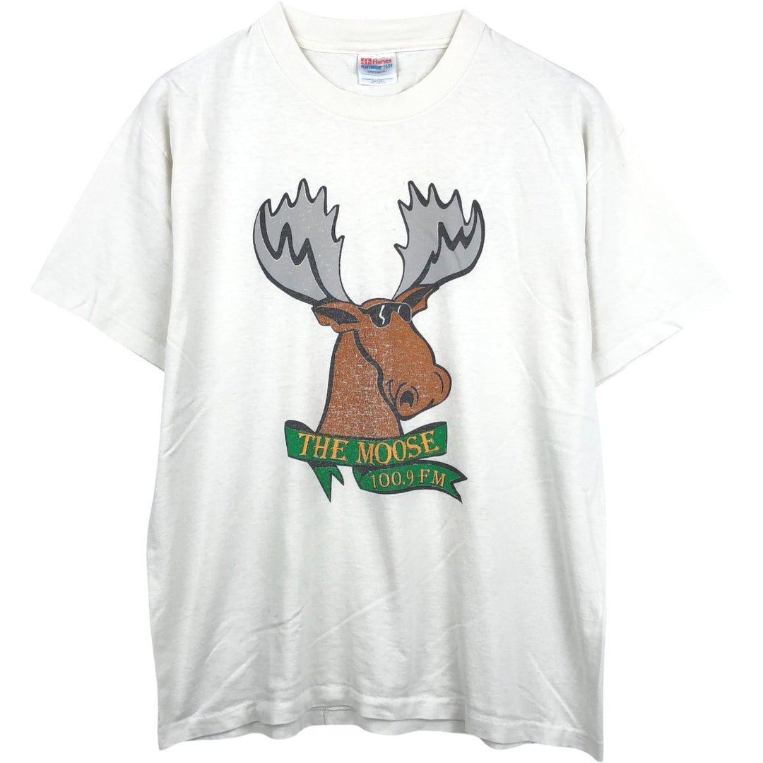 ~90'S Hanes Print T-Shirt, Made in USA, Men's Size L (Equivalent), Vintage cotton white type Vintage Second Hand