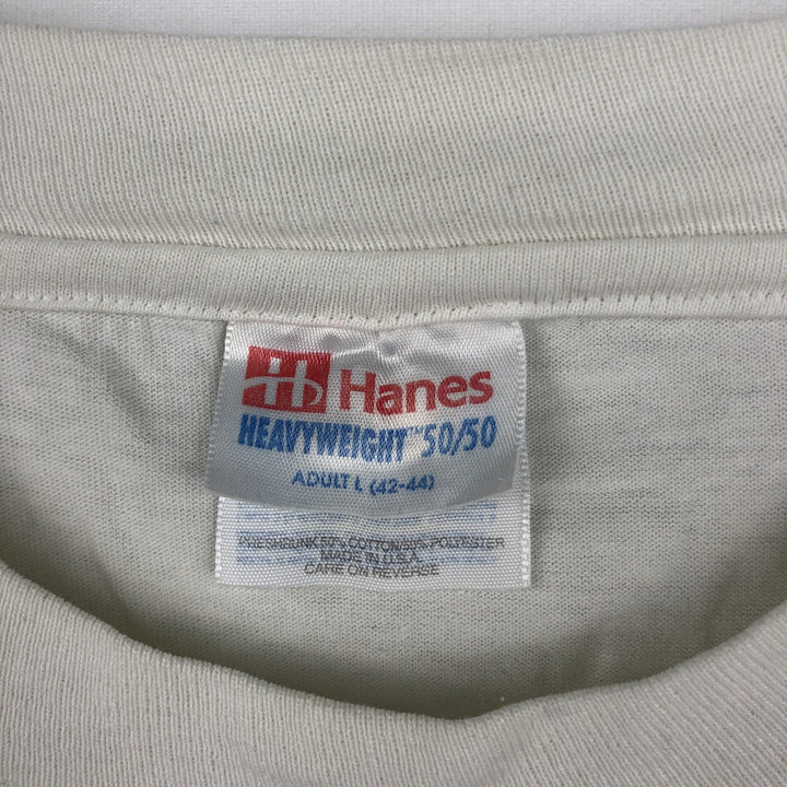~90'S Hanes Print T-Shirt, Made in USA, Men's Size L (Equivalent), Vintage cotton white type Vintage Second Hand