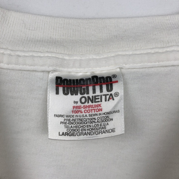 90'S ONEITA POWER PRO Print T-Shirt, Made in USA, Large Size cotton white type Vintage Second Hand