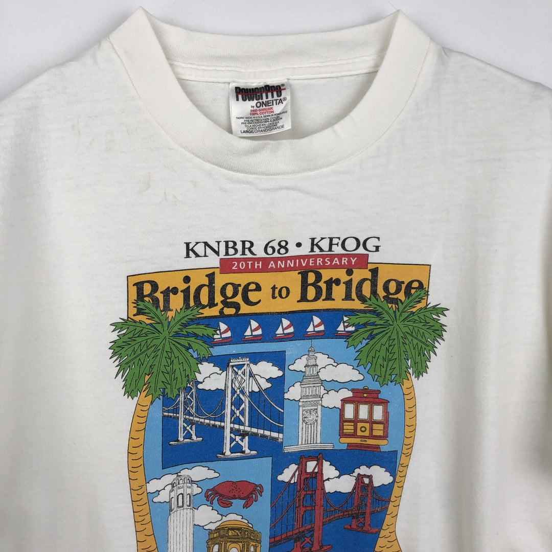 90'S ONEITA POWER PRO Print T-Shirt, Made in USA, Large Size cotton white type Vintage Second Hand