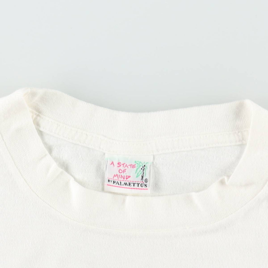 90'S PALMETTOS A STATE OF MIND Print T-Shirt, Made in USA, Men's Size L (Equivalent), Vintage cotton white type Vintage Second Hand