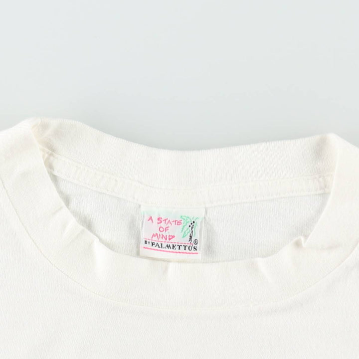 90'S PALMETTOS A STATE OF MIND Print T-Shirt, Made in USA, Men's Size L (Equivalent), Vintage cotton white type Vintage Second Hand