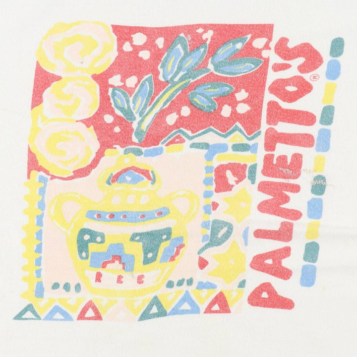 90'S PALMETTOS A STATE OF MIND Print T-Shirt, Made in USA, Men's Size L (Equivalent), Vintage cotton white type Vintage Second Hand
