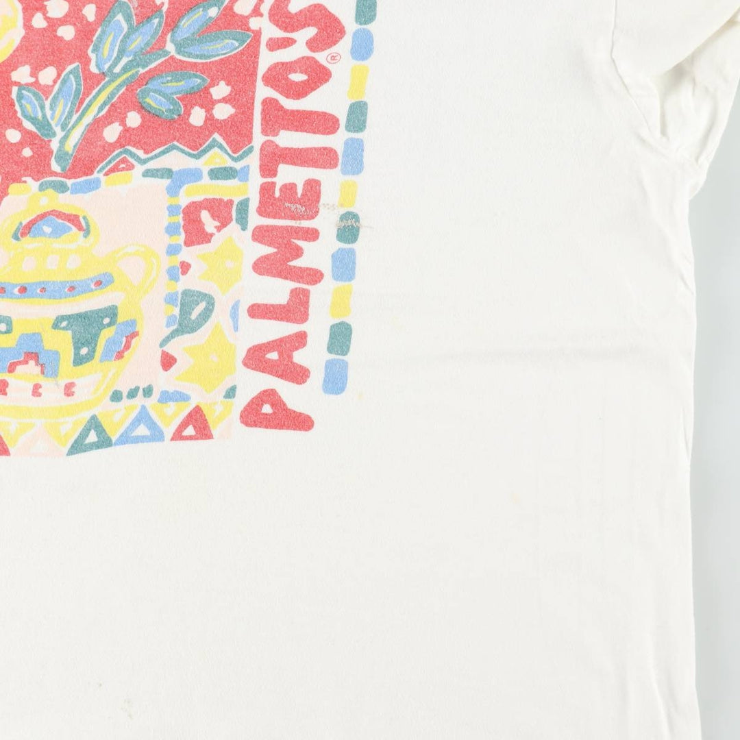 90'S PALMETTOS A STATE OF MIND Print T-Shirt, Made in USA, Men's Size L (Equivalent), Vintage cotton white type Vintage Second Hand