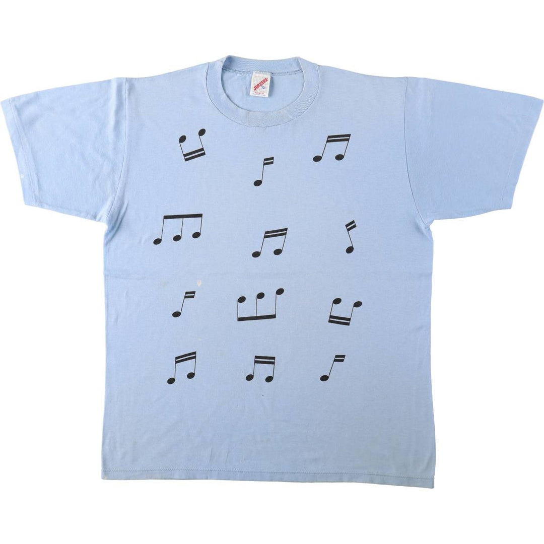 80'S Jerzees Print T-Shirt, Made in USA, Men's XL equivalent, Vintage cotton Blue type light blue Vintage Second Hand