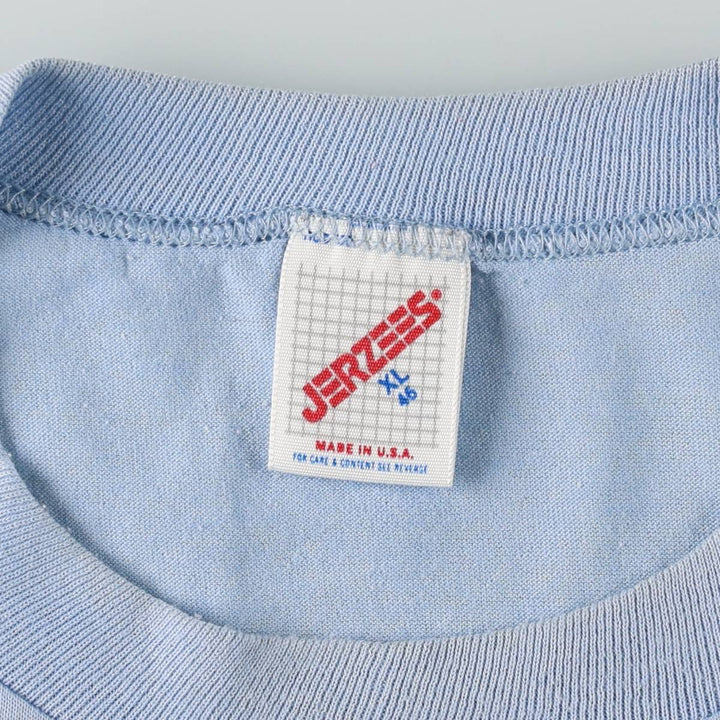 80'S Jerzees Print T-Shirt, Made in USA, Men's XL equivalent, Vintage cotton Blue type light blue Vintage Second Hand