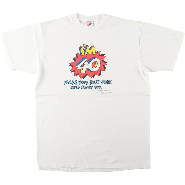 ~90'S Jerzees Message Print T-Shirt, Made in USA, Men's Size L (Equivalent), Vintage cotton white type Vintage Second Hand