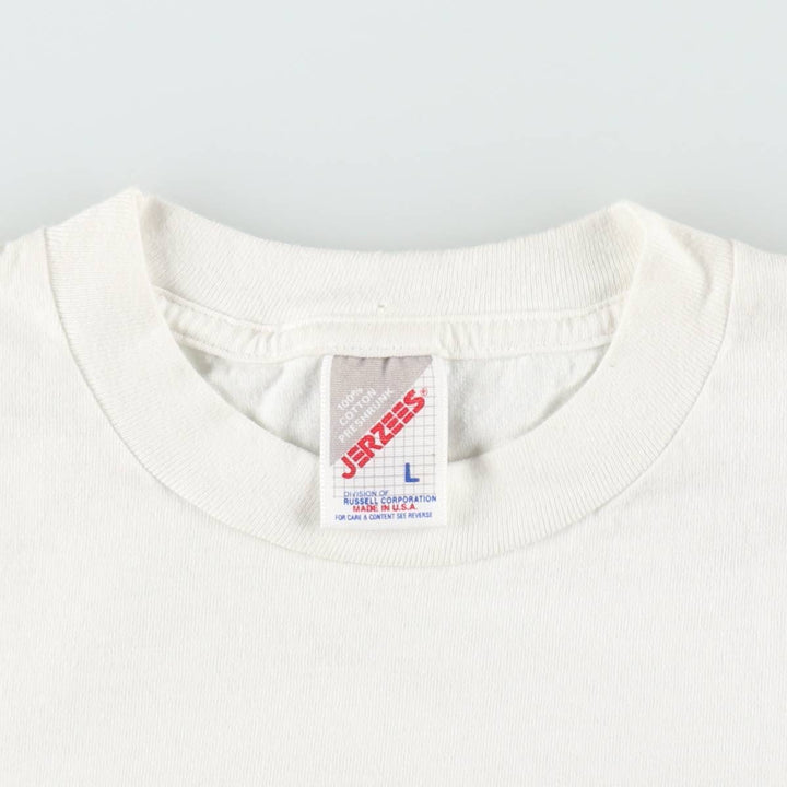 ~90'S Jerzees Message Print T-Shirt, Made in USA, Men's Size L (Equivalent), Vintage cotton white type Vintage Second Hand