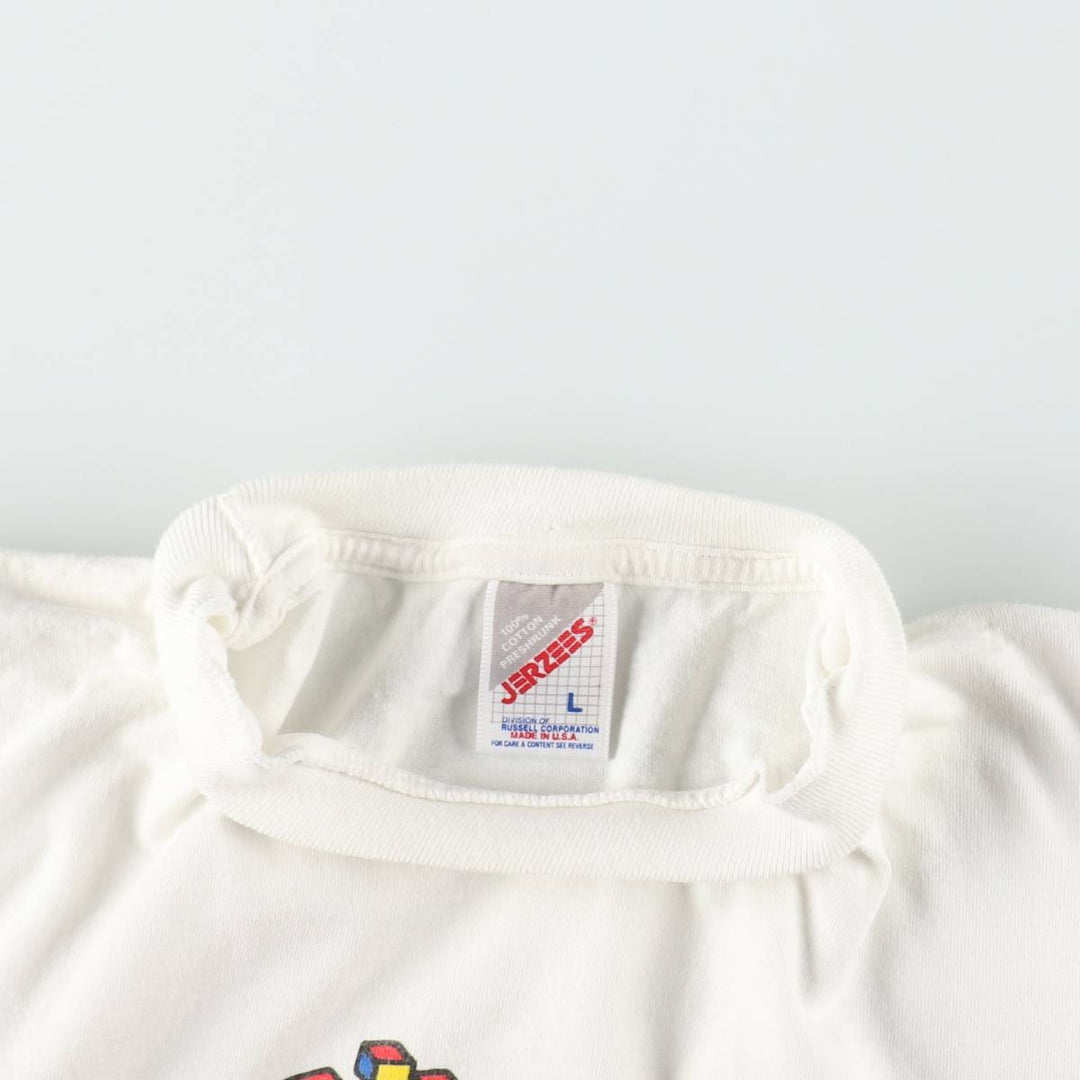 ~90'S Jerzees Message Print T-Shirt, Made in USA, Men's Size L (Equivalent), Vintage cotton white type Vintage Second Hand