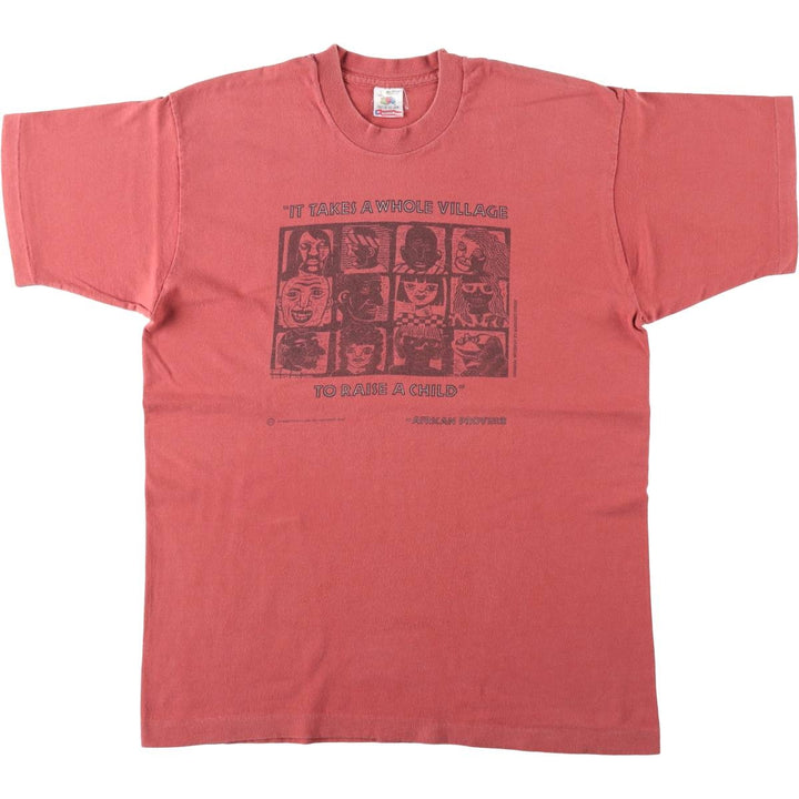 90'S Fruit of the Loom Message Print T-Shirt Made in USA Men's L Size Vintage cotton red type Vintage Second Hand
