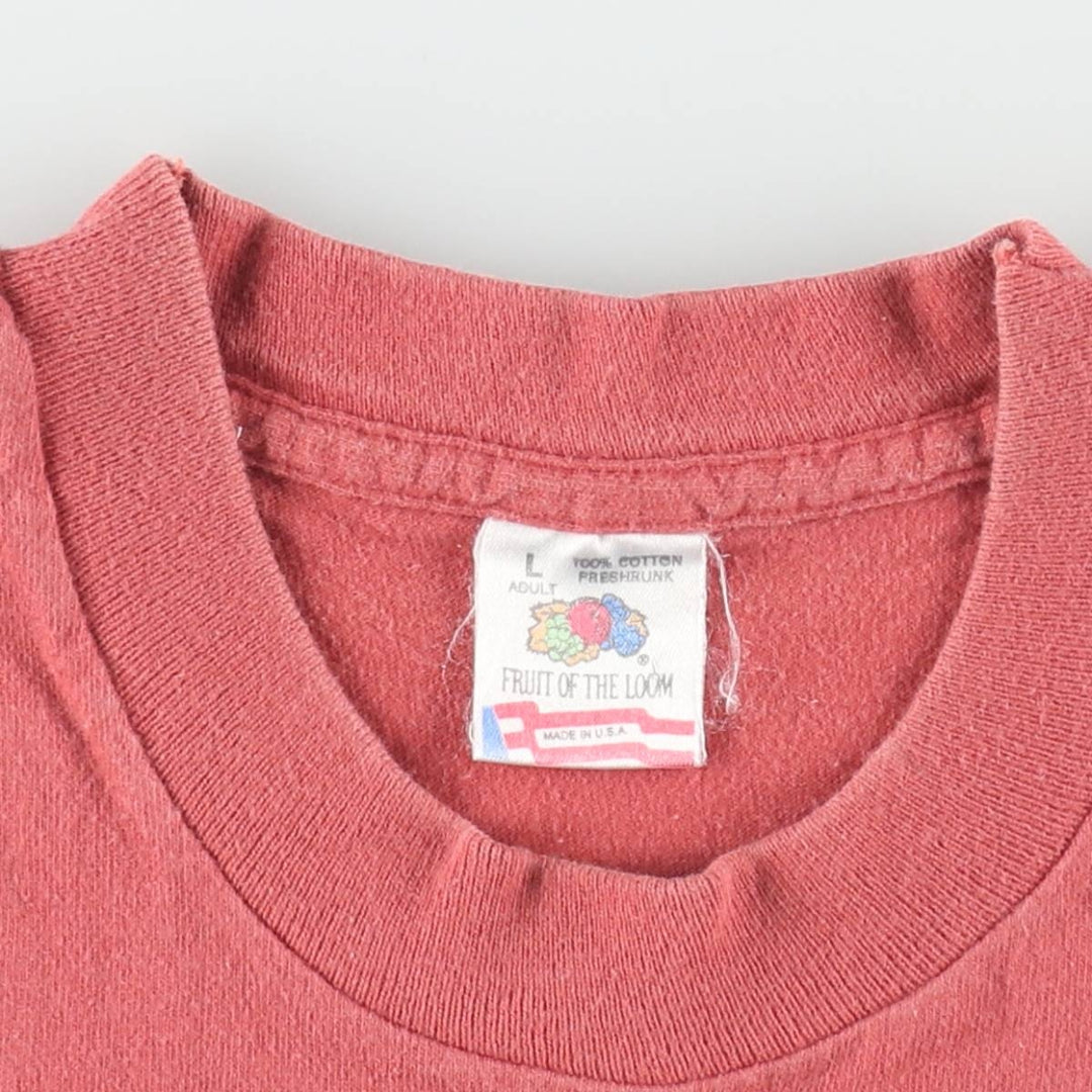90'S Fruit of the Loom Message Print T-Shirt Made in USA Men's L Size Vintage cotton red type Vintage Second Hand