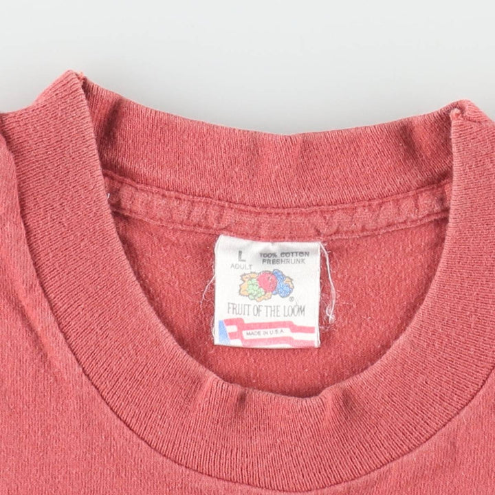90'S Fruit of the Loom Message Print T-Shirt Made in USA Men's L Size Vintage cotton red type Vintage Second Hand