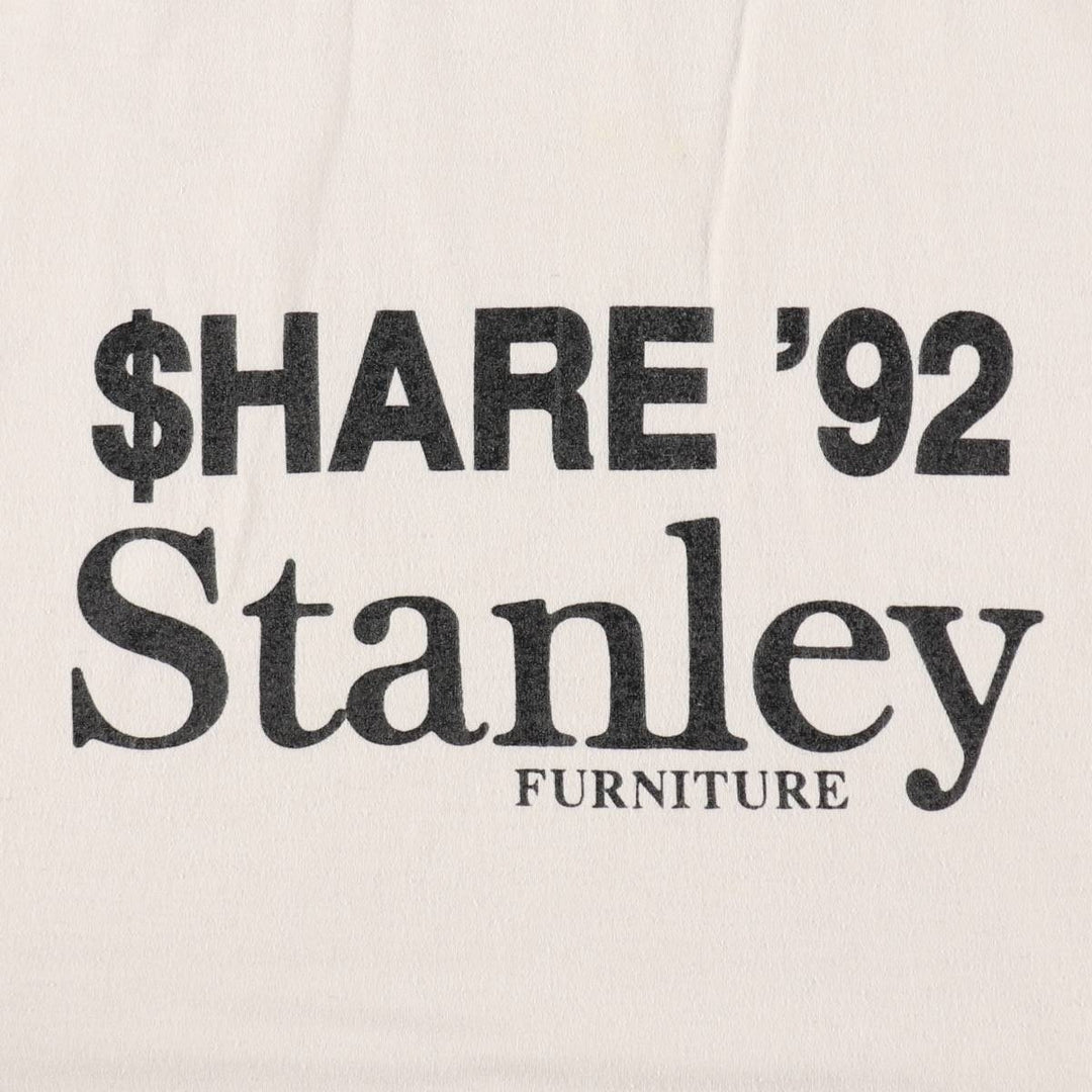 90'S Stanley Furniture Advertising T-Shirt, Men's XL equivalent, Vintage unclear white type Vintage Second Hand