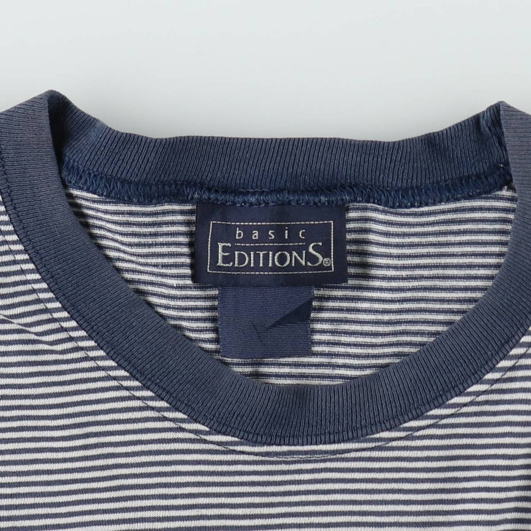 BASIC EDITIONS Short-Sleeve Striped T-Shirt, Men's Size M (approx.) unclear navy blue type Vintage Second Hand