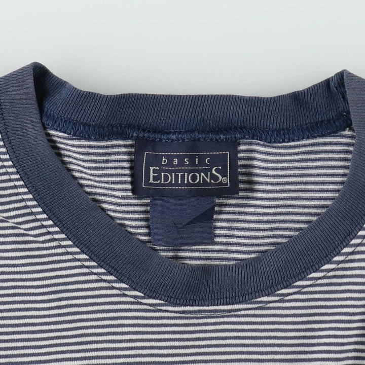 BASIC EDITIONS Short-Sleeve Striped T-Shirt, Men's Size M (approx.) unclear navy blue type Vintage Second Hand