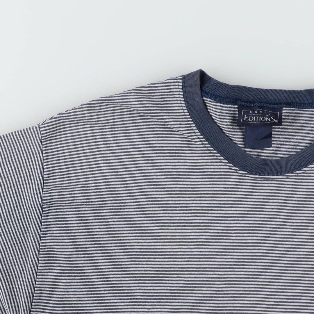 BASIC EDITIONS Short-Sleeve Striped T-Shirt, Men's Size M (approx.) unclear navy blue type Vintage Second Hand