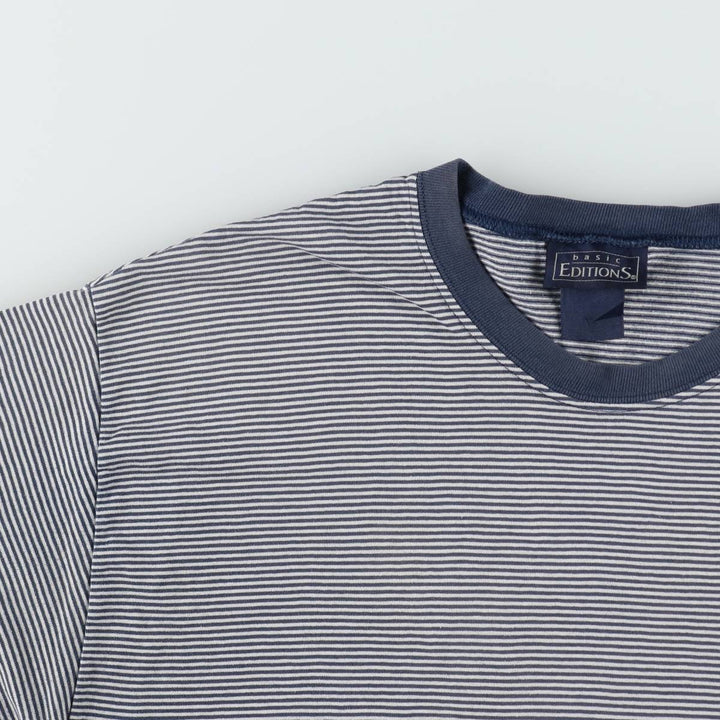 BASIC EDITIONS Short-Sleeve Striped T-Shirt, Men's Size M (approx.) unclear navy blue type Vintage Second Hand