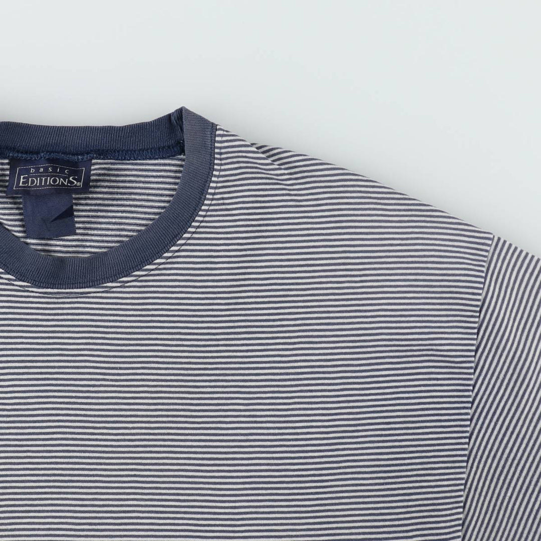 BASIC EDITIONS Short-Sleeve Striped T-Shirt, Men's Size M (approx.) unclear navy blue type Vintage Second Hand