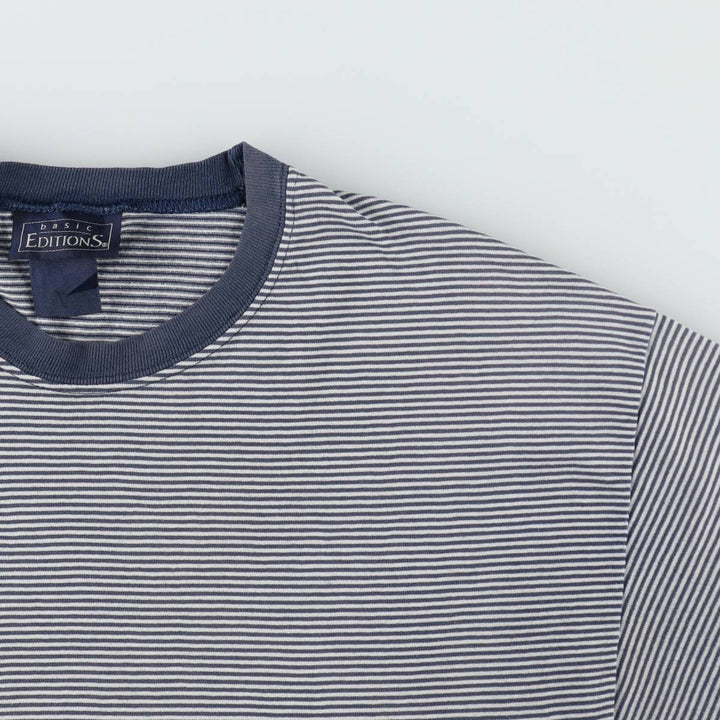 BASIC EDITIONS Short-Sleeve Striped T-Shirt, Men's Size M (approx.) unclear navy blue type Vintage Second Hand