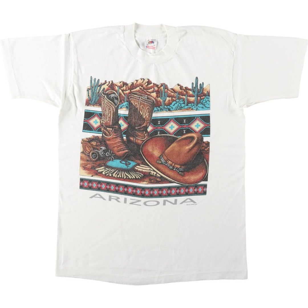 90'S Fruit of the Loom printed T-shirt, made in the USA, men's size M, vintage cotton white type Vintage Second Hand