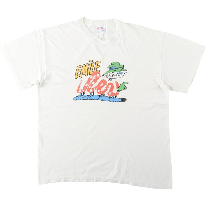 90'S Hanes TOP-T Print T-Shirt, Made in USA, Men's Size L (Equivalent), Vintage cotton white type Vintage Second Hand