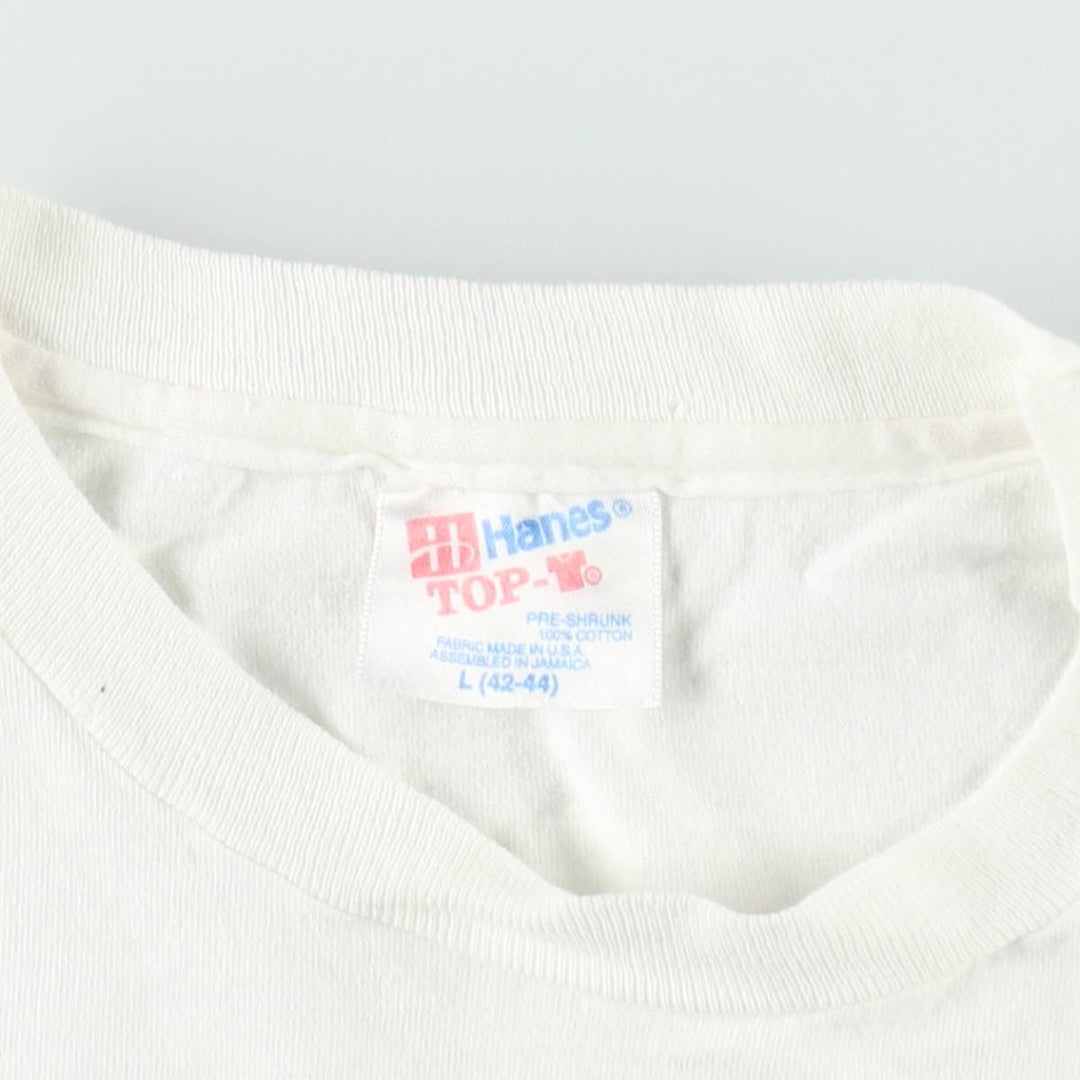 90'S Hanes TOP-T Print T-Shirt, Made in USA, Men's Size L (Equivalent), Vintage cotton white type Vintage Second Hand
