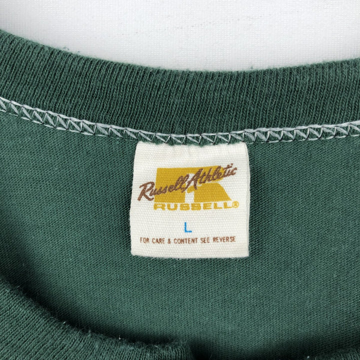 ~1980'S Russell Gold Tag Henley Neck College T-Shirt, Men's Size L (Equivalent), Vintage cotton Green type dark green Vintage Second Hand