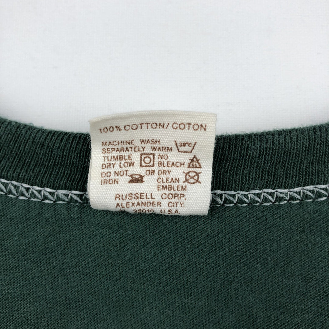 ~1980'S Russell Gold Tag Henley Neck College T-Shirt, Men's Size L (Equivalent), Vintage cotton Green type dark green Vintage Second Hand
