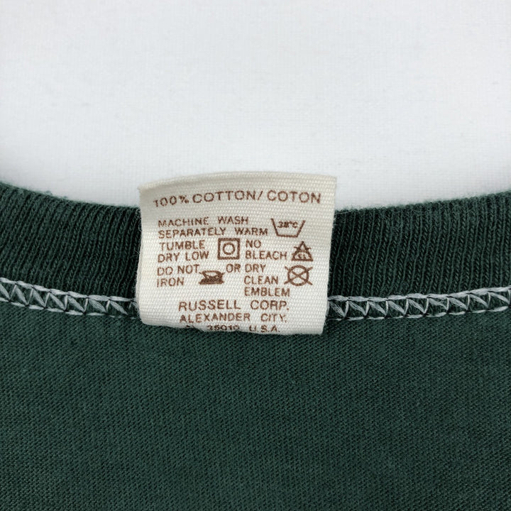 ~1980'S Russell Gold Tag Henley Neck College T-Shirt, Men's Size L (Equivalent), Vintage cotton Green type dark green Vintage Second Hand