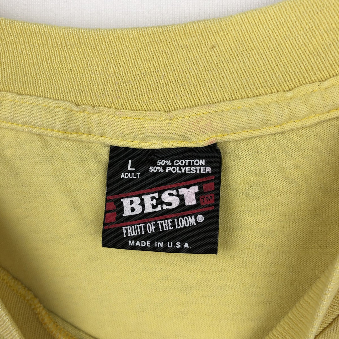 90'S Fruit of the Loom printed T-shirt, made in the USA, men's size L, vintage cotton lemon yellow Vintage Second Hand