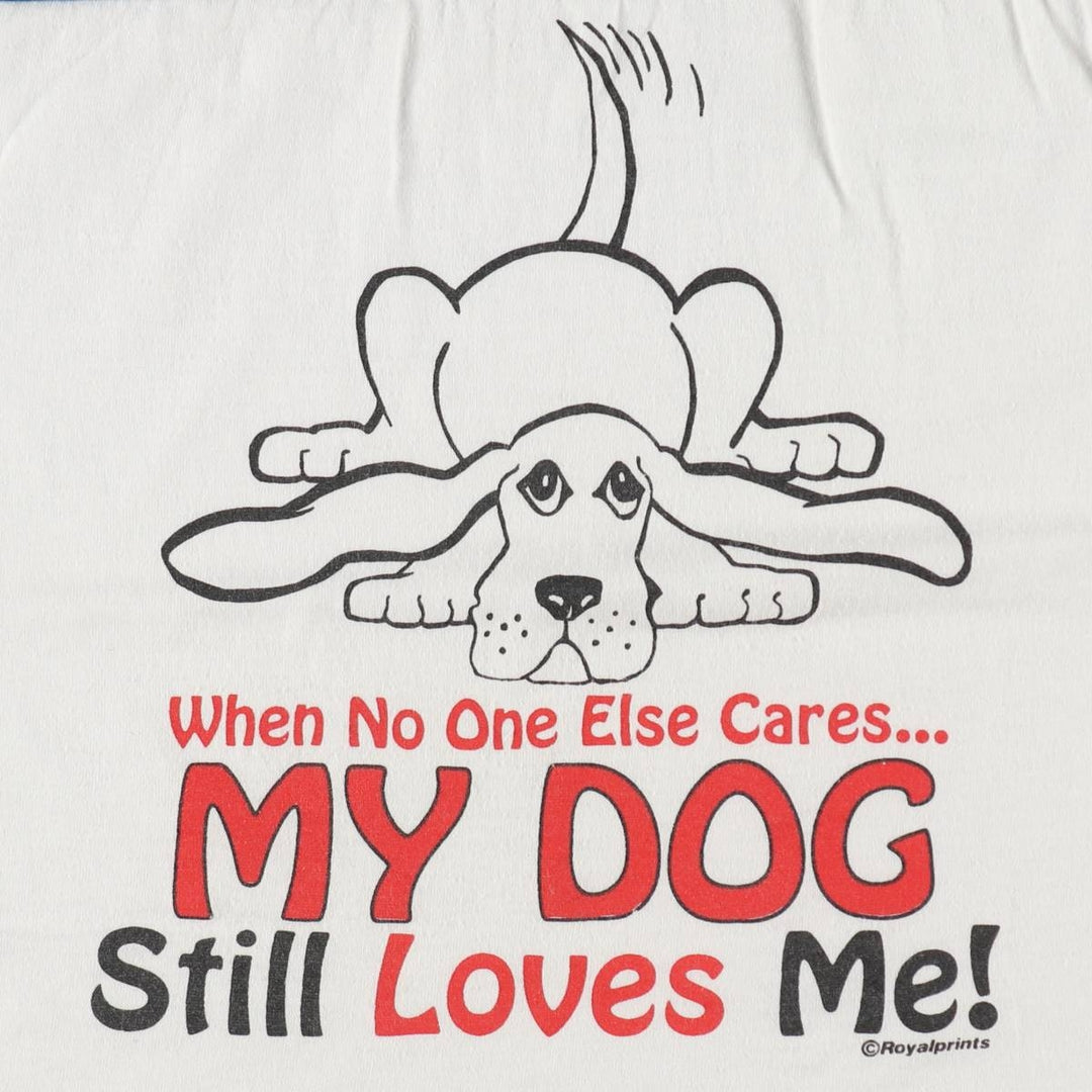 Dog print football t-shirt, men's size M, vintage. unclear white type Vintage Second Hand