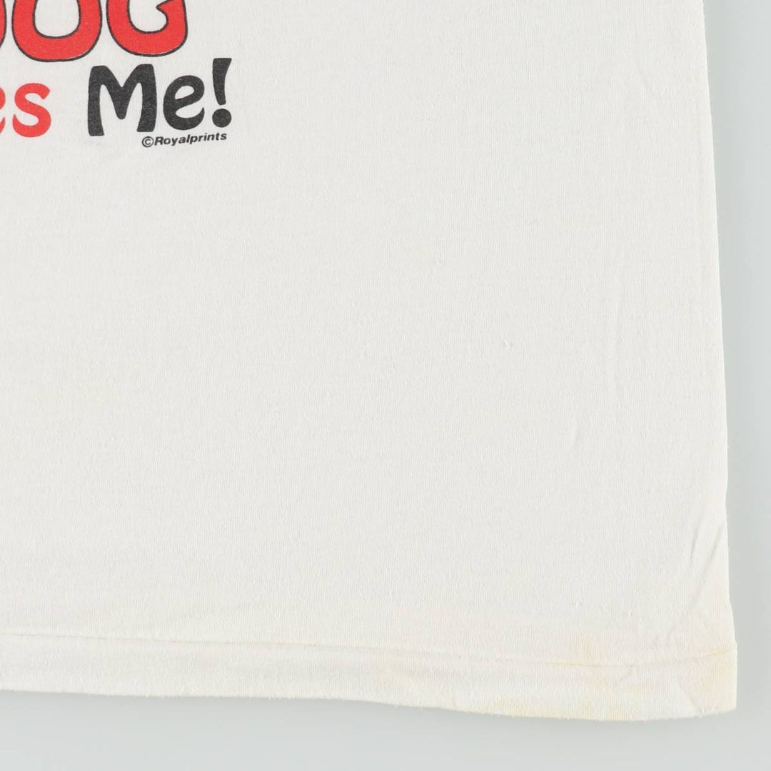 Dog print football t-shirt, men's size M, vintage. unclear white type Vintage Second Hand