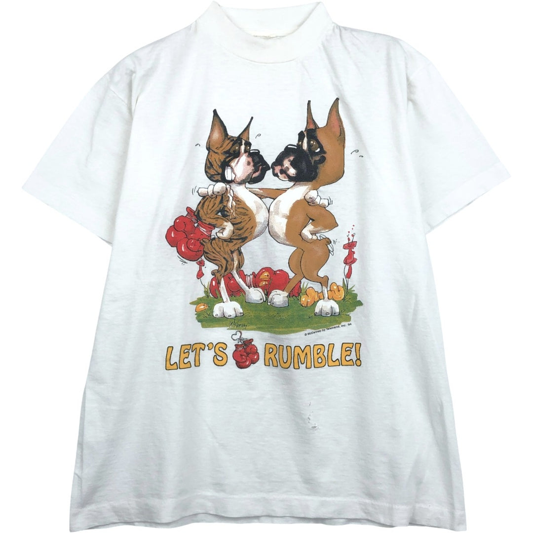 Dog print T-shirt, men's size M equivalent, vintage. unclear white type Vintage Second Hand