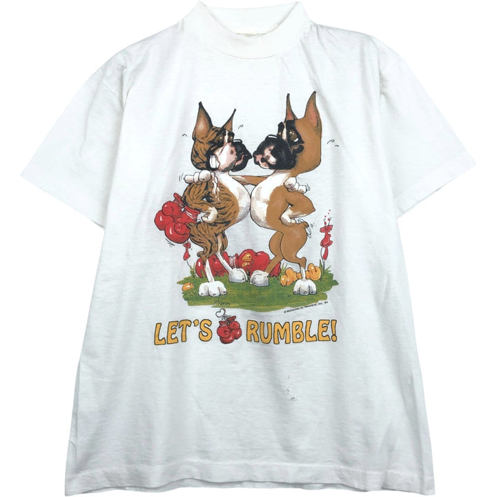 Dog print T-shirt, men's size M equivalent, vintage. unclear white type Vintage Second Hand