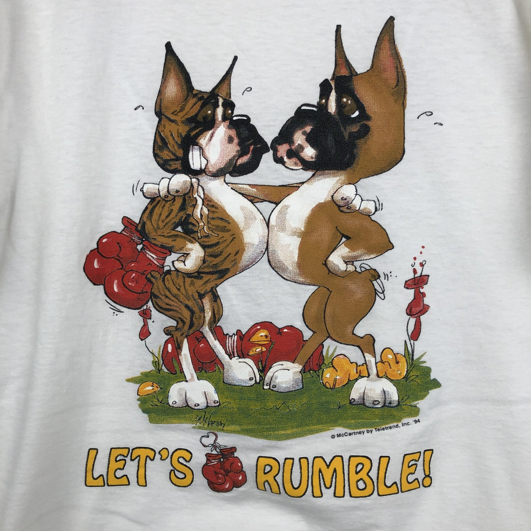 Dog print T-shirt, men's size M equivalent, vintage. unclear white type Vintage Second Hand