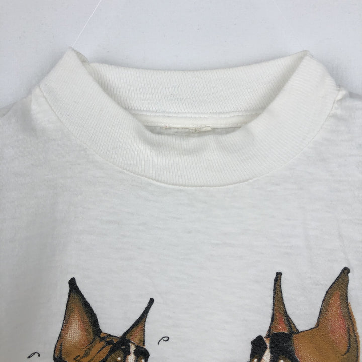 Dog print T-shirt, men's size M equivalent, vintage. unclear white type Vintage Second Hand